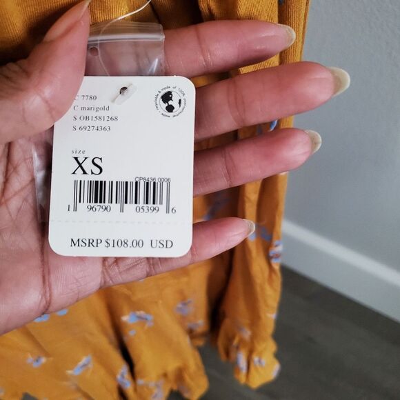 NWT Free People Dress Women's XS Orange Floral Bell Sleeve Tunic Top Olivia - Picture 5 of 6